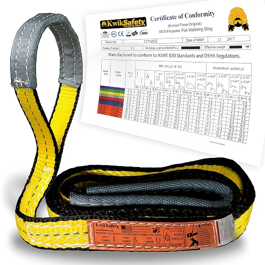 KwikSafety - Charlotte, NC - Mighty Sumo 1”x 4’ Poly Web Sling Lifting Strap Construction ASME OSHA / 3200lbs Vertical 2550lbs Choker 6400lbs Basket/Rigging Moving Towing Hoisting Gear