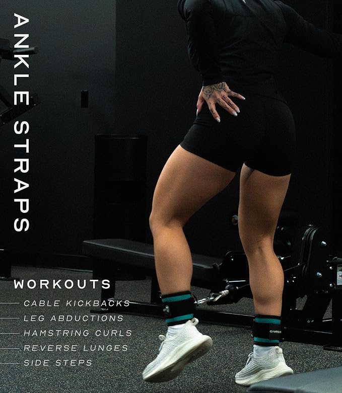 Gymreapers Ankle Straps For Cable Machine Kickbacks, Glute Workouts, Lower Body Exercises - Adjustable Leg Straps with Neoprene Padding