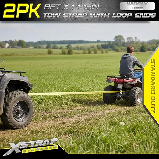 XSTRAP STANDARD 2PK 1-3/4''x 8FT Lifting Sling Web Tow Straps w/Loop End | 5000 lbs Breaking Strength, Heavy Duty Flat Lift Sling Web Straps for Rigging, Moving, Hoist, Tree Stump Removal