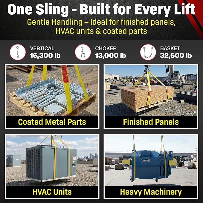 DD Sling 6 Inch x 12 Foot Nylon Lifting Sling – USA Made, 16,300 lb Vertical, 13,000 lb Choker, 32,600 lb Basket – 2-Ply Heavy Duty 900 Webbing, Type 3 Flat Eye & Eye Rigging Sling