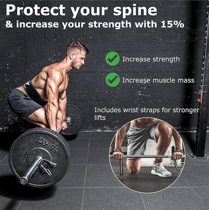 Premium Weight Lifting Belt with Lifting Straps, Gym Weightlifting Belt for Men and Women, perfect for Squat, Powerlifting, Crossfit and Deadlifting M-4XL + V-Strength Workout App