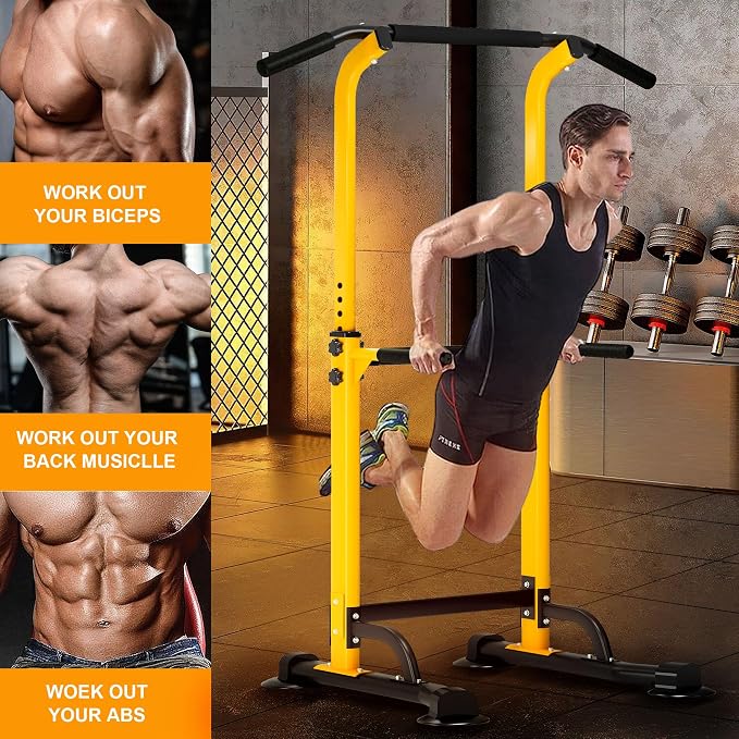 DlandHome Power Tower Pull Up Bar Dip Station,Adjustable Height Dip Stand | Multi-Function Fitness Equipment for Strength Training Home Gym,Stable Steel Frame for Pull Ups Dips Push Ups,Supports 330LBS