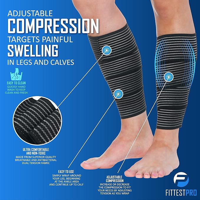 Fittest Pro Calf Compression Sleeves and Leg Wraps for Shin Splint Support, Pain Relief for Running, Basketball, Cycling