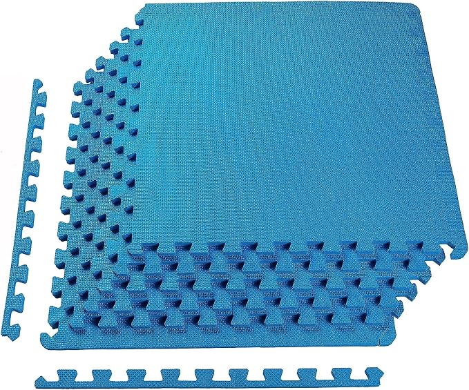 BalanceFrom Puzzle Exercise Mat 1/2" Thick, EVA Interlocking Foam Floor Tiles for Home Gym, Mat for Home Workout Equipment, Floor Padding for Kids, Blue, 24 in x 24 in x 1/2 in, 24 Sq Ft - 6 Tiles | Tiles for Home Gym, Mat for Home Workout Equipment, F...
