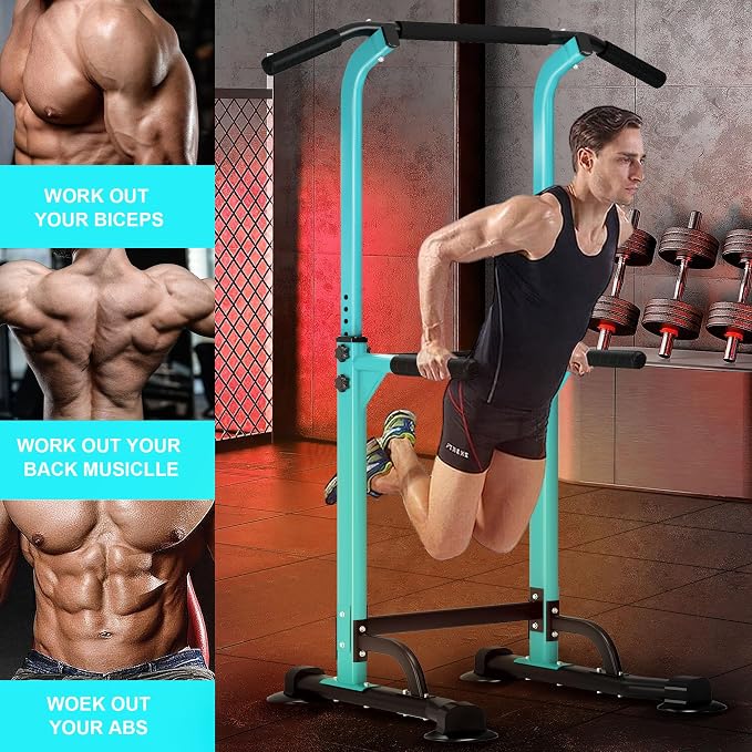 DlandHome Power Tower Pull Up Bar Dip Station,Adjustable Height Dip Stand | Multi-Function Fitness Equipment for Strength Training Home Gym,Stable Steel Frame for Pull Ups Dips Push Ups,Supports 330LBS