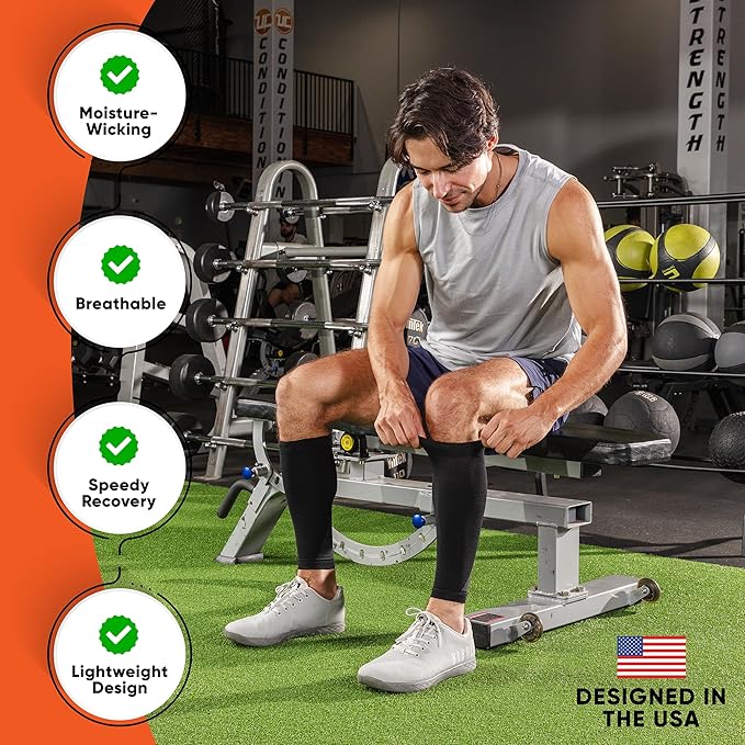 Calf Compression Sleeves for Men and Women - (1 Pair) Footless Compression Socks Support for Running, Cycling, Sports - Leg Sleeve Brace, Helps with Pain Relief