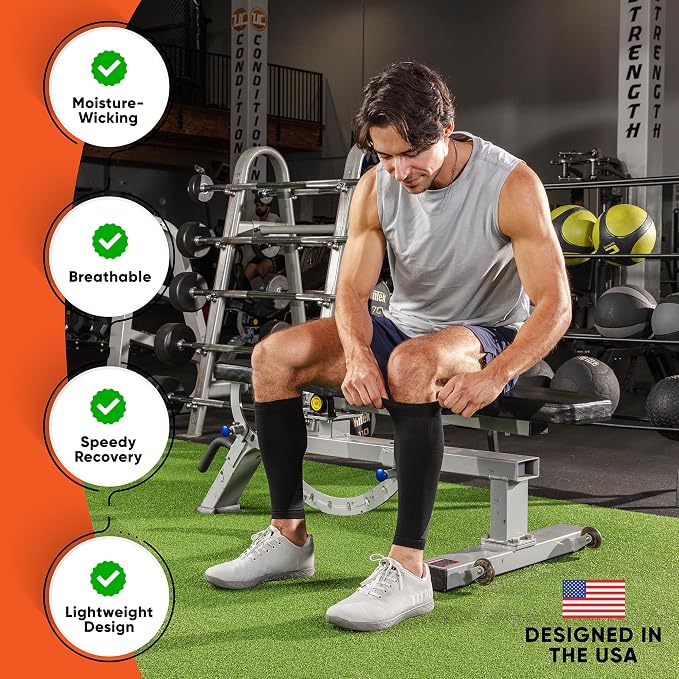 Calf Compression Sleeves for Men and Women - (1 Pair) Footless Compression Socks Support for Running, Cycling, Sports - Leg Sleeve Brace, Helps with Pain Relief