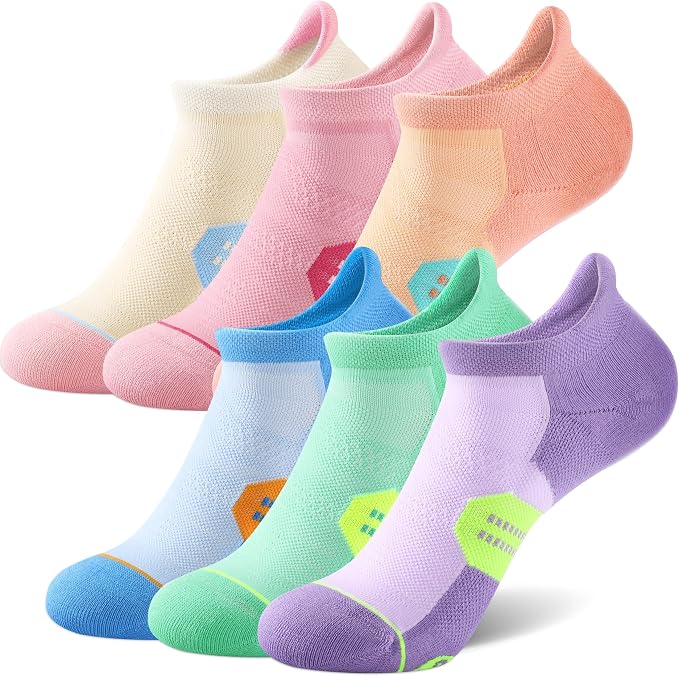 CS CELERSPORT 6 Pack Women's Ankle Running Socks Cushioned Low Cut Tab Athletic Socks