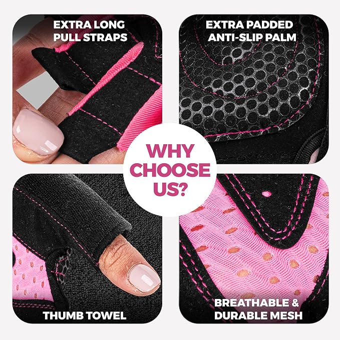 MhIL Workout Gloves for Women – Breathable Gym Gloves for Women with Palm Protection and Enhanced Grip – Padded Weight Lifting Glove for Womens with Wrist Wraps Support Weightlifting Exercise Cycling