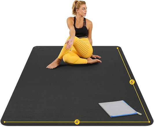 ActiveGear Large Yoga Mat, 6'x4'x8mm Extra Thick Non-Slip - Black | 8mm high-density padding for barefoot comfort. Non-slip on any floor. Includes carry bag, straps and microfiber towel.