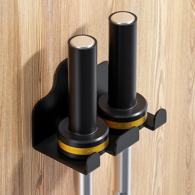 JNIHEEP Olympic Barbell Hanger,Garage Gym Bar Wall Rack,Vertical Barbell Mount Rack,Black Powder Coated,Space Saving Commercial or Home Gym Accessory,Holds Under 33mm Bar Size
