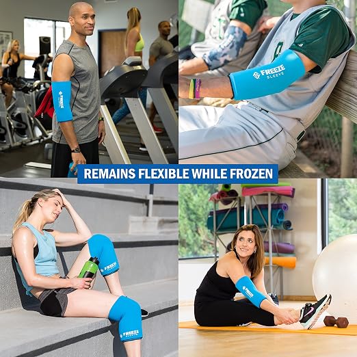 FreezeSleeve Ice & Heat Therapy Sleeve- Reusable, Flexible Gel Hot/Cold Pack, 360 Coverage for Knee, Elbow, Ankle, Wrist- Turquoise, Small/Medium