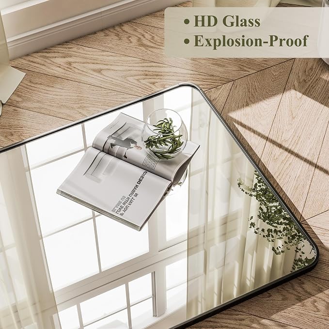 BEAUTYPEAK 76" x 34" Rounded Corner Full Length Mirror with Stand, Black | Aluminum Alloy Frame with Standing, Leaning, or Wall-Mounted, Ideal for Bedroom, Dressing Room, Entryway, and Living Room