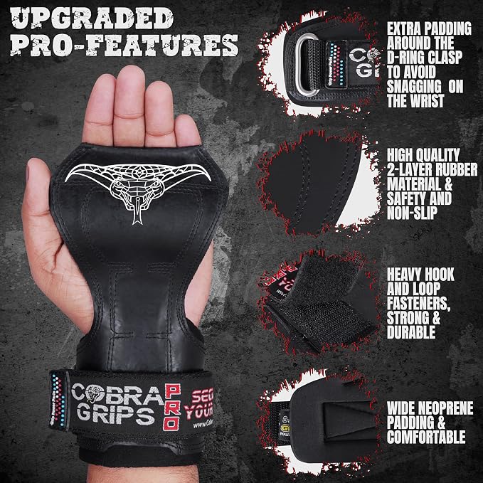 Cobra Grips Weight Lifting Gloves with Adjustable Neoprene Padded Wrist Wraps - Heavy Duty Alternative to Power Lifting Hooks for Deadlifts