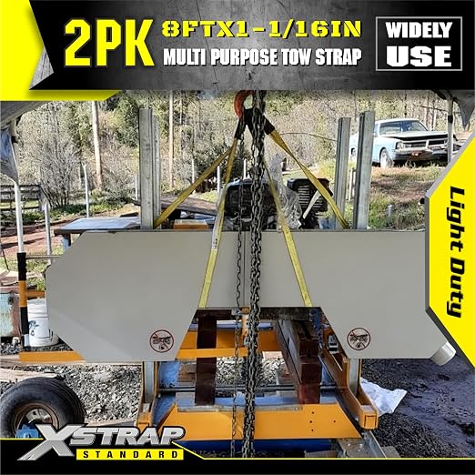 XSTRAP STANDARD 2PK 1''x 8FT Lift Sling Web Strap/Wear Guard End, Heavy Duty Flat Eye Lifting Sling with 2 Reinforced Loops for Tree Saver Lifting Furniture Appliances Machine | 4,000 lbs Break Strength Lifting Straps with 2 Reinforced Loops for Tree S...