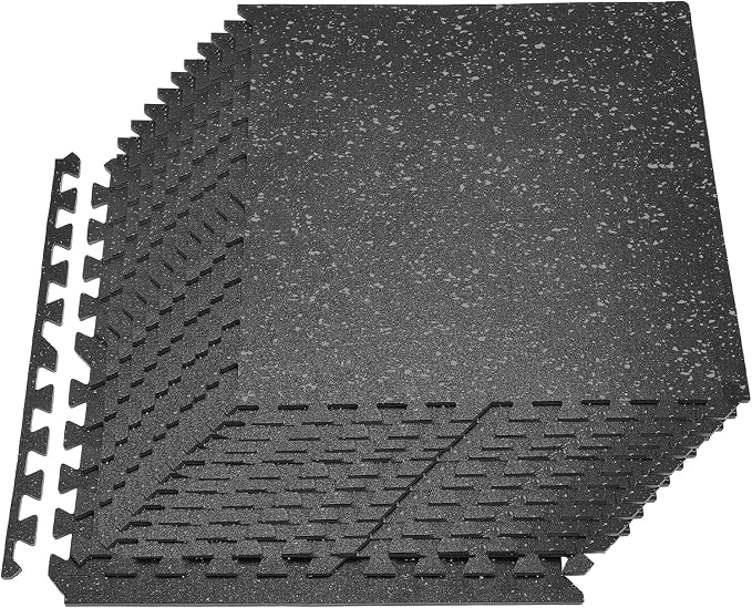 VEVOR 0.4Inch 96sq.ft 24 Tiles Gym Flooring for Home Gym, Rubber Top with High Density EVA Foam, 24 x 24In Gym Floor Exercise Equipment Mats, Interlocking Gym Mats, Puzzle Workout Mats, Black & Gray | Rubber Top with High Density EVA Foam, Lightweight ...