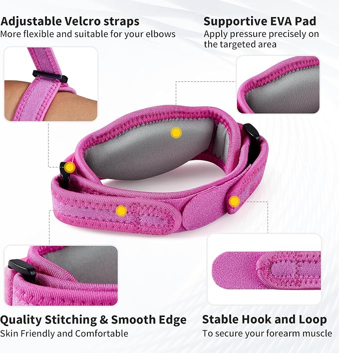 CAMBIVO 2 Pack Tennis Elbow Brace Strap for Tendonitis, Rose Pink | EVA Compression Pad, Adjustable Strap with Premium Velcro, for Men and Women, Golfer's Elbow, Counterforce Brace, Breathable