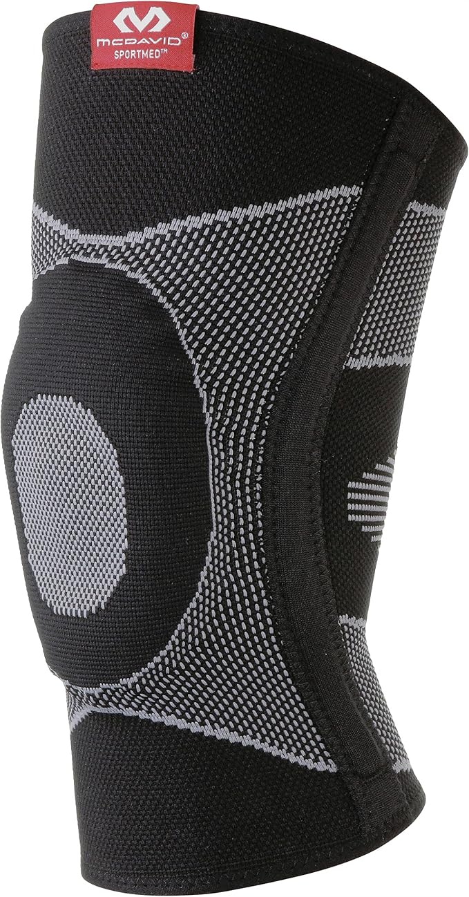 McDavid Elastic Compression Knee Sleeve with Gel Pad. 4-Way Elastic Brace with Strays. For Stability, Recovery, Injury, Walking, Running Pain. Left and Right Leg. Patella Support.