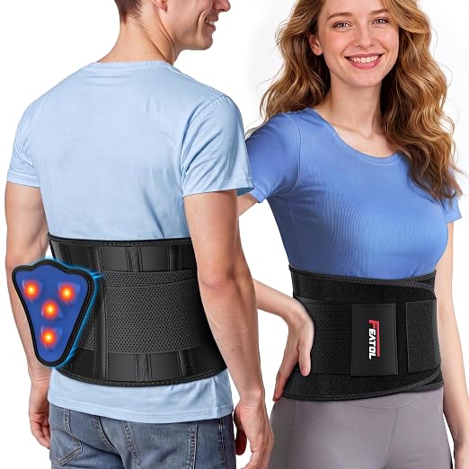 FEATOL Back Brace for Men Lower Back Pain Relief Lumbar Support Brace Waist Belt with Ergonomic 3D Silicone Pad for Heavy Lifting Work, Herniated Disc, Sciatica, S/M