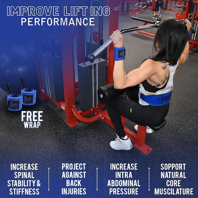 Weight Lifting Belt - 4” Genuine Leather Belts Padded Lower Back Support for Gym Bodybuilding Squat Deadlift Weightlifting Cross Strength Training Men Women Free Wrist Wrap