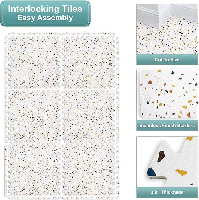 Sorbus Wood Grain Floor Tiles Foam Mat EVA Interlocking Mats Tile 3/8-Inch Thick Flooring Wood Puzzle Exercise Mats w/Borders - Home Playroom Basement, Apartment, Trade Show, Baby, Dance