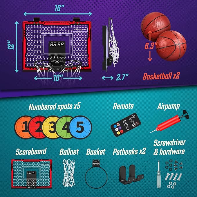 Mini Basketball Hoop for Kids Foldable Indoor Basket Ball Hoops | 2 Over the Door Mini Hoop Basketballs