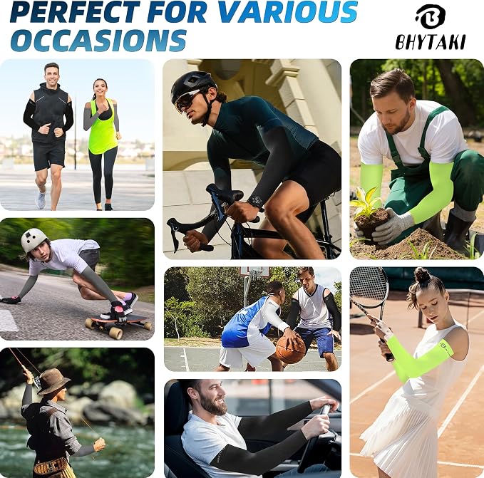 BHYTAKI UV Sun Protection Arm Sleeves, UPF 50 Sports Cooling Arm Compression Sleeves for Men Women Teenager