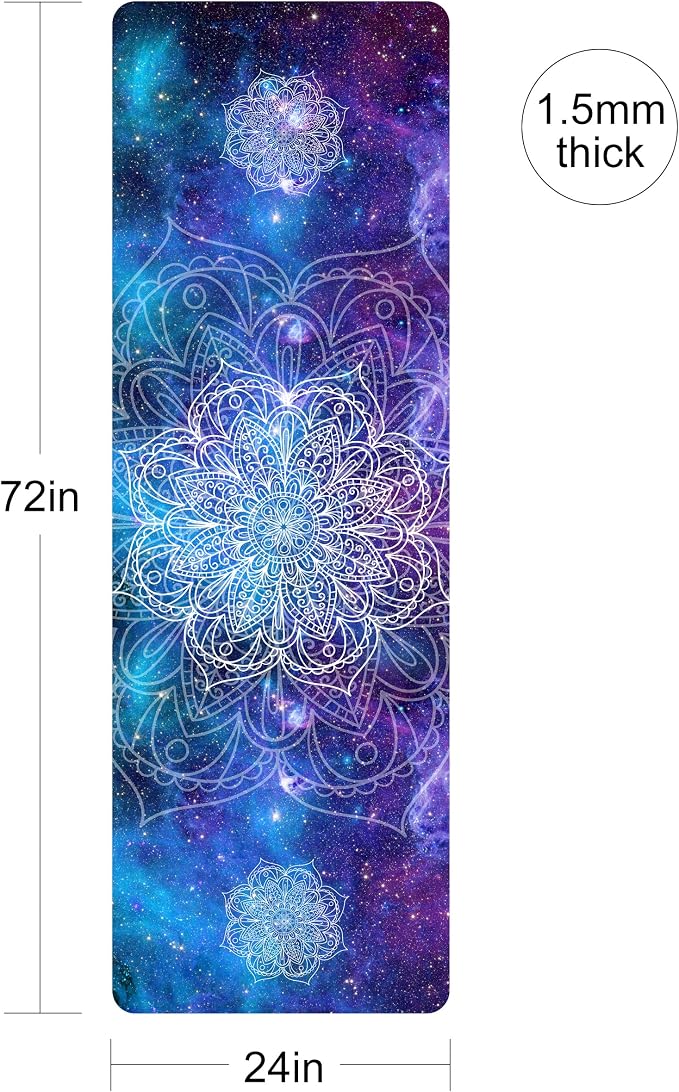 nuveti Printed Travel Yoga Mat 1/16 Inch Thick Non Slip Fitness Workout Mat | with Carrying Bag, Foldable Lightweight Suede & Natural Rubber Yoga Mat for Yoga Pilates and Fitness 72" L x 24" W x 1.5mm