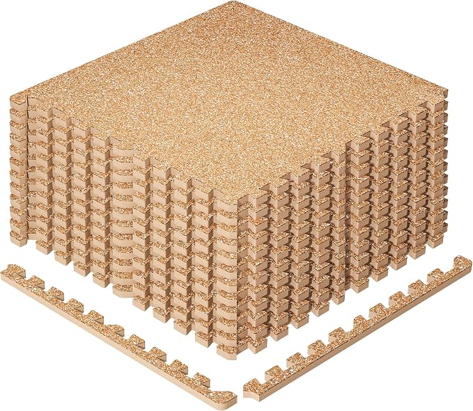 SUPERJARE 0.79'' Extra-Thick Exercise Equipment Mats, 12 Pcs 48 Sq Ft Rubber Top Floor Tiles with High Density EVA Foam, Interlocking Gym Flooring for Home Gym, Workout Mat, Wood