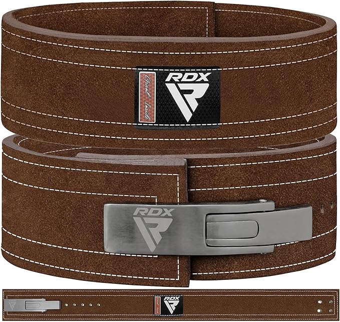 RDX Weight Lifting Belt Powerlifting, Approved By IPL and USPA, 10mm Thick 4" Leather Lumbar Back Support, Lever Buckle Gym Strength Training Equipment, Bodybuilding Deadlifts Squats Workout Men Women