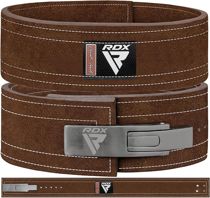 RDX Weight Lifting Belt Powerlifting, Approved By IPL and USPA, 10mm Thick 4" Leather Lumbar Back Support, Lever Buckle Gym Strength Training Equipment, Bodybuilding Deadlifts Squats Workout Men Women