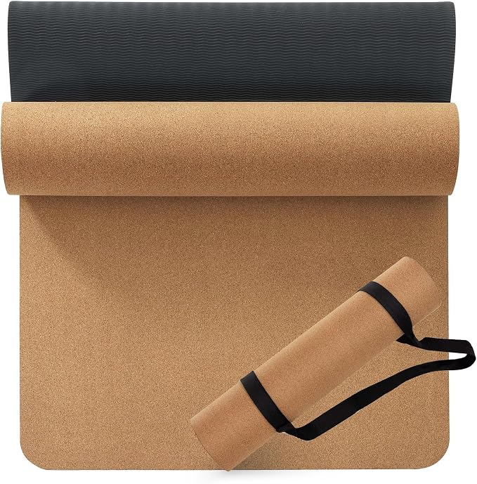 Umineux Cork Yoga Mat 1/4 & 2/5 Inch Thick 72 x 26 in | Thick Cork and TPE Non Slip Yoga Mats for Women Men, Sweat Proof, Sustainable, Great for Hot Yoga & Workouts