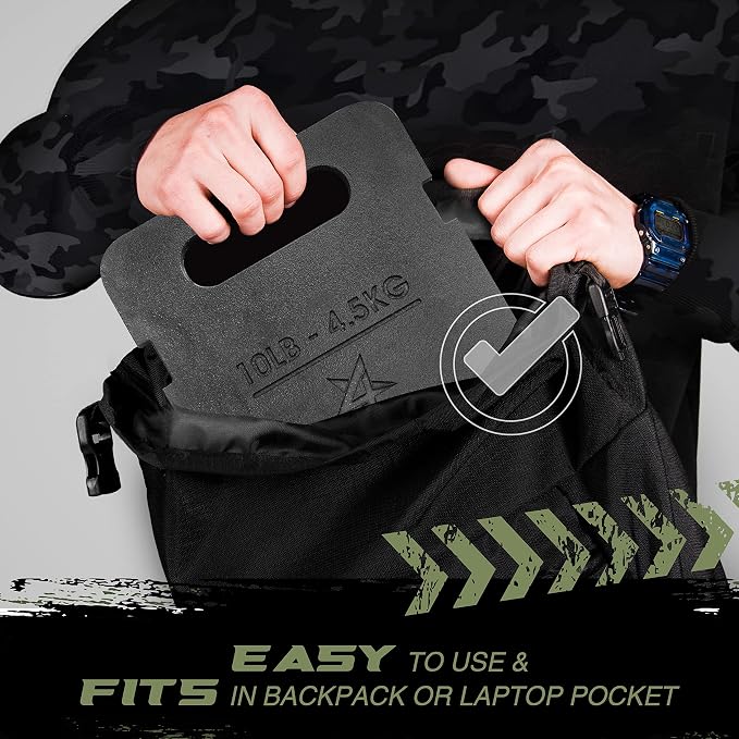 Yes4All Attachable Rucking Weight for Backpack, Cast Iron Training Weight Plate with Quick-Attach Strap Slots, Ergonomic Rounded Handle for Weighted Walking, Hiking, Rucking