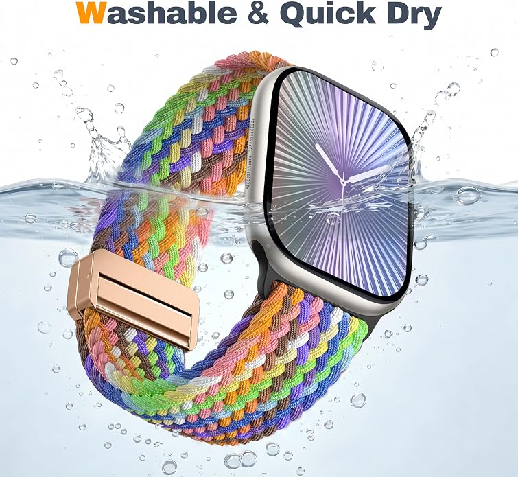 Laffav Braided Stretchy Band Compatible with Apple Watch Bands 42mm 40mm 41mm 38mm 44mm 45mm 46mm 49mm for Women Men, Magnetic Nylon Solo Loop Sport Strap for iWatch Series 11 10 9 8 7 6 5 4 SE Ultra