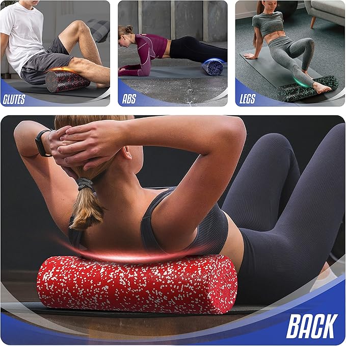 Yes4All Foam Roller, EPP High-Density Material, High Firmness Level, Back Roller for Athlete & Professional, Suitable for Back, Stretching, & Pilates, 12/18/24/36 inch - Blue Speckled, 12 in