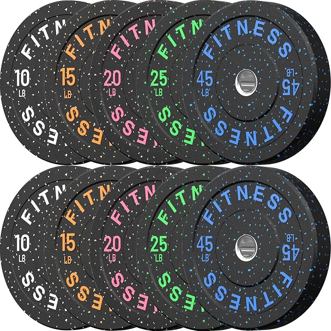 HANDBODE 2-Inch High-Bounce Bumper Plates, Olympic Weight Set, 10-650 lb | Barbell Weight Plates Set for Home Gym, Colored Weights Rubber Strength Training Plate for Weight Lifting