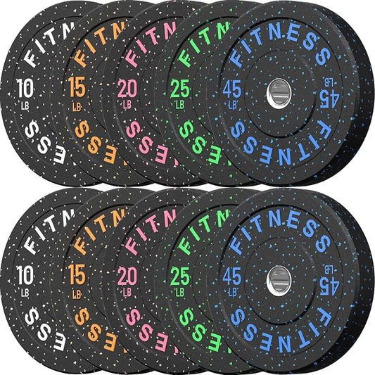 HANDBODE 2-Inch High-Bounce Bumper Plates, Olympic Weight Set, 10-650 lb | Barbell Weight Plates Set for Home Gym, Colored Weights Rubber Strength Training Plate for Weight Lifting