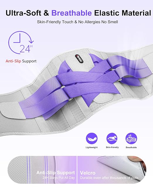 Dual X-Back Brace for Lower Back Pain Relief with Bionic Support System, 8X Powerful Lumbar Support Belt for Men Women, Back Support Belt with 3D Pad, Breathable Back Support Brace with Adjustable Strap for Sciatica,Gray Purple,XX-Large(Waist:49.2-55.1...