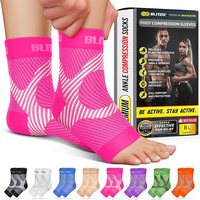 BLITZU Compression Socks for Plantar Fasciitis, Foot, Arch & Ankle Support | Open Toe Ankle Brace, Women & Men, Stabilizing Sleeve Wrap, Achilles Tendonitis, Neuropathy, Arthritis, Swelling & Heel Pain