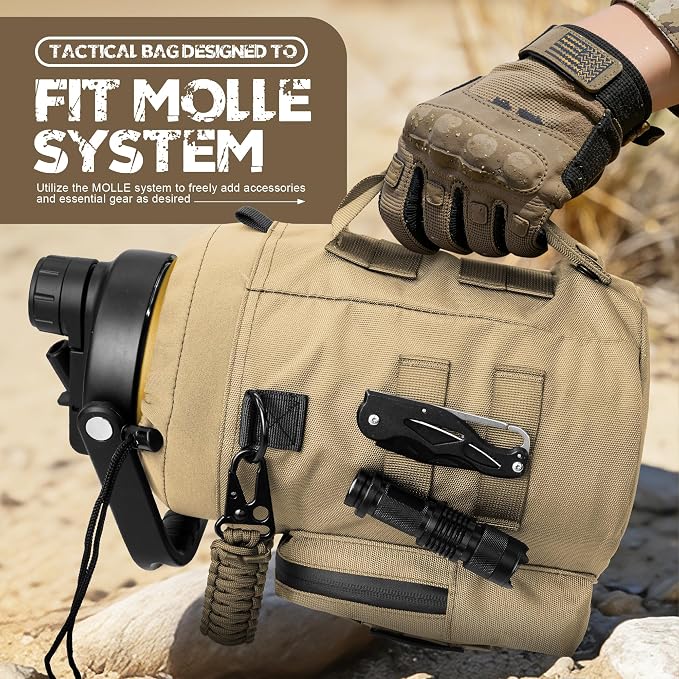NATURE PIONEOR 128oz/1 Gallon Tactical Water Bottle with MOLLE Bottle Pouch | 18/8 Food-grade Stainless Steel, Double Vacuum Insulation, Wide-Mouth, Straw & Spout Lid, Strap, Camping, Hiking, Gym, Work