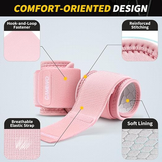 CAMBIVO 2 Pack Wrist Brace for Carpal Tunnel with wraps, Pink | Wrist Support, Adjustable Wrist Wraps for Weightlifting, Tendonitis, Pain Relief, Sleeping, Night, Gym, Neoprene, Both Hands