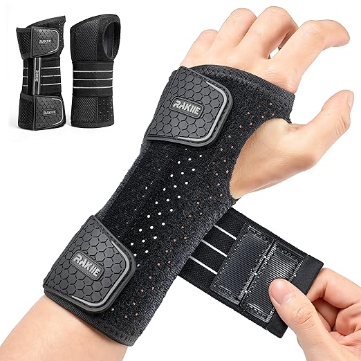 Rakiie 2 Pack Carpal Tunnel Wrist Braces, Adjustable Wrist Support Splint for Night Sleep & Daytime Working, Hand Braces Pain Relief for Arthritis, Typing, Pregnancy, Men Women (Gray, S)