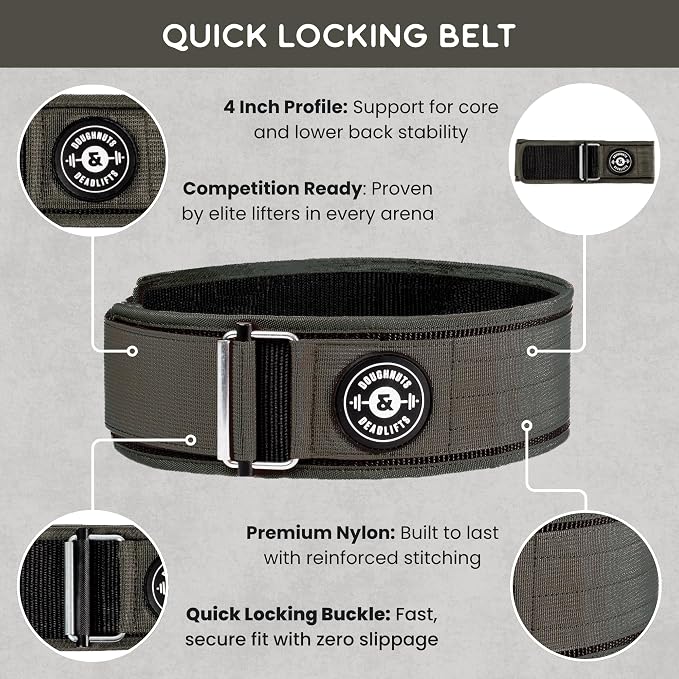 Weight Lifting Belt for Squats, Weightlifting Belt for Deadlifts - 4in Back Support for Bodybuilding | Powerlifting, Locking Metal Buckle, Weight Lifting Belts for Men - Quick Locking