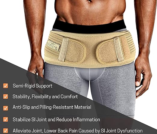 Vriksasana Posture Sacroiliac Hip Belt for Women and Men That Alleviates Sciatic, Pelvic, Lower Back, Leg and Sacral Nerve Pain Caused by Si Joint Dysfunction| Trochanter Brace (Petite, Nude)