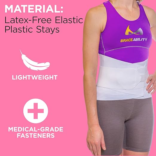 BraceAbility Women's Back Brace for Female Lower Back Pain - Lightweight Soft White Elastic Lumbar Compression Support Belt is Discreet Under Clothes for Ladies, Nurses, Walking (L)