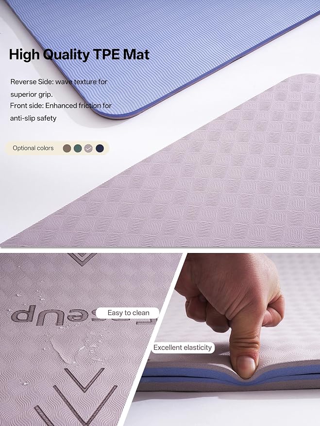 EaseUp Large Yoga Mat 73x35.5x0.4",10mm Thick Non-Slip for Home Workout | Extra thick and wide,TPE material, joint cushioning, easy to clean, wear-resistant, for yoga & Pilates with strap ﻿