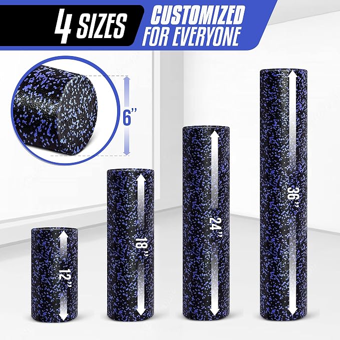 Yes4All Foam Roller, EPP High-Density Material, High Firmness Level, Back Roller for Athlete & Professional, Suitable for Back, Stretching, & Pilates, 12/18/24/36 inch - Blue Speckled, 12 in