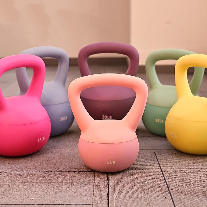 Signature Fitness Soft Kettlebells - Sea and Iron Sand Filled Weights for Women and Men - Color Coded Soft Vinyl Kettlebells, Multiple Sizes