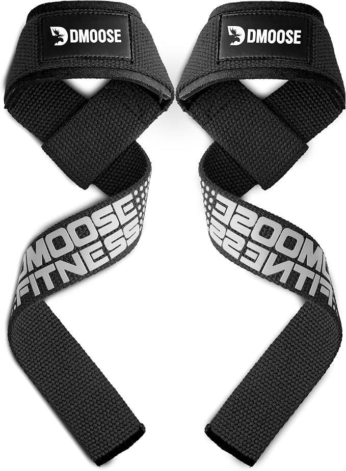 DMoose Fitness Lifting Straps 24" (Pair) - 5mm Padded Durable Wrist Straps for Weightlifting & Powerlifting - Cotton Lifting Strap with Silicone Grip for Men & Women - Deadlift Strap for Gym Workout