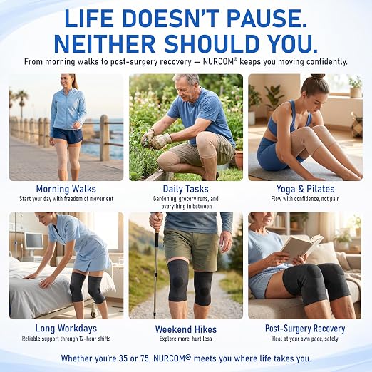 NURCOM Knee Brace, 8-Zone Compression Sleeve, Beige M | For Meniscus Tear, Arthritis, Acl, Mcl, Tendonitis & Joint Pain Relief, Running, Workouts, Recovery, Pair Pack, Men & Women